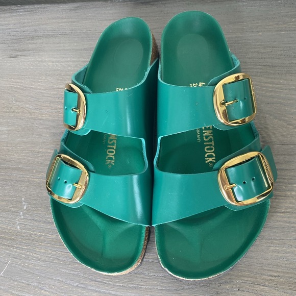 Birkenstock Digital Green Big Buckle Arizona High Shine Sandals Womens 40/ 9-9.5 - Picture 1 of 8